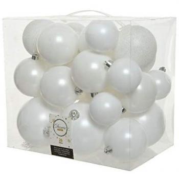 Decoris Weihnachtskugeln Kunststoff Mix, 26er Set winterweiß, 6-10cm
