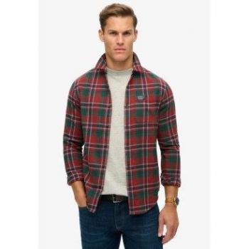Camicia Superdry a Maniche Lunghe in Cotone a Carreaux Rosso 2XL