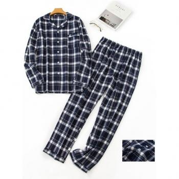 Men's 100% Cotton Sleepwear Set - Plaid Long Sleeve & Long Pants