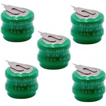Pack 5 piles bouton NiMH V80H 80 mAh – 2 épines – 2,4 V