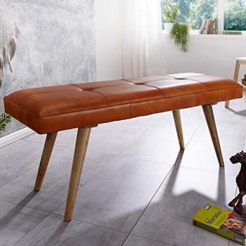Panca Imbottita in Vera Pelle e Legno Massiccio 117x51x38 cm