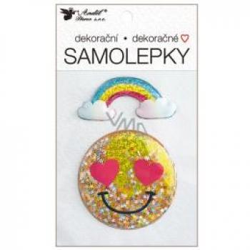 Samolepka plastická plněná třpytkami Smajlík 10,5 x 18 cm