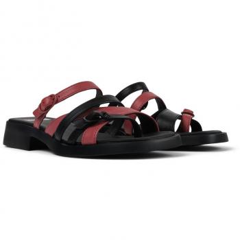 CAMPER Twins Sandals for Women - Black/Red, Size 37, Smooth Leather