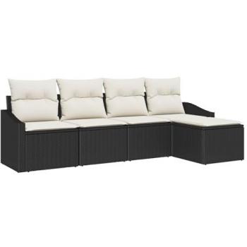 Set da pranzo esterno 5 pezzi con cuscino in polyrattan nero e crema