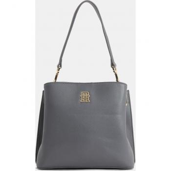 Bolso de hombro Tommy Hilfiger tipo bucket gris claro con logotipo metalizado