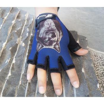 LongKeeper Heißer Sport Handschuhe Herren halb Finger Radfahren Wolf-Muster rutschfest G75