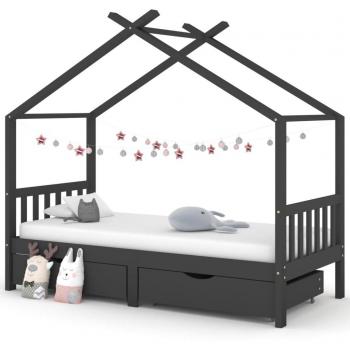 VidaXL Kinderbett mit Schubladen Dunkelgrau Massivholz Kiefer 90x200cm