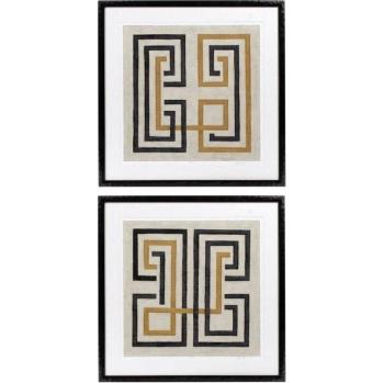 Casa Padrino Designer Bilder Set – Mehrfarbige Kunst in Schwarz, 69 × H. 69 cm – Wandbild mit Holzrahmen