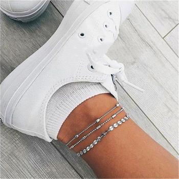 Double Layer Silver Sequin Anklet for Women