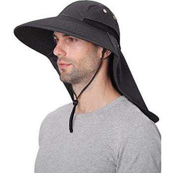 Sombrero de Sol para Hombre, Gorra Transpirable con Ala Ancha, Protección UV, Protege Cuello y Cara, Sombrero de Jardín para Trekking