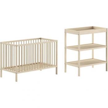 Vipack Dino Babybett & Wickelregal Set – Naturlackiert, 3 Farben