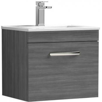 Nuie Athena Wall Hung Single Drawer Vanity Unit with Basin - 500mm - Anthracite Woodgrain
