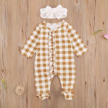 Monos Infantiles de Tartán con Diadema - Ropa de Primavera y Otoño, Manga Larga, 2 Unidades (0-12 Meses)
