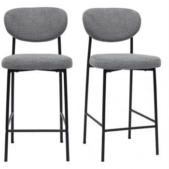 Breka Tabouret Bar Fixe Tissu Velours Gris Clair, Hauteur 65 cm (2 pièces)