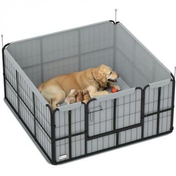 Parc de mise bas pour chien - modèle PawHut - porte verrouillable et tapis lavable