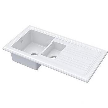 Fireclay Kitchen Drop-In Sink 1.5 Bowls Drainer White 1010mm x 525mm