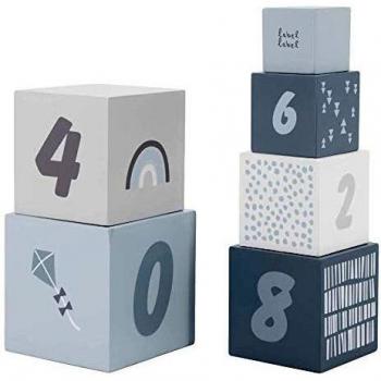 Label-Label - Set costruzioni in legno, numeri impilabili - blu