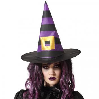 Sombrero de Bruja Morado y Negro con Detalle de Hebilla