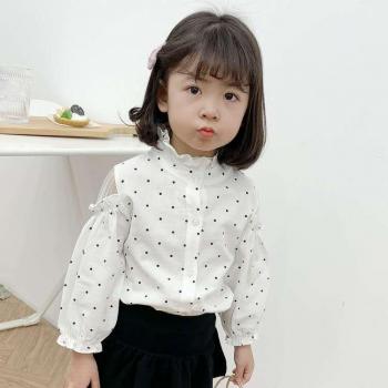 Korean Girls' Stand-Up Collar Dot Shirt