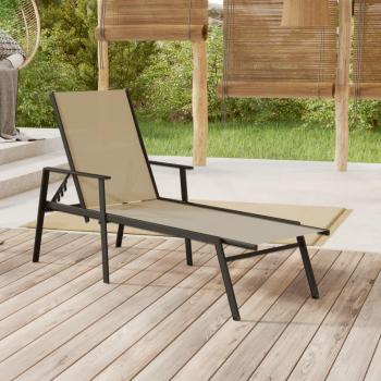 Fauteuil de Détente extérieur – Chaise longue en acier et tissu textilène crème