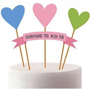 Topper Torta Cuori con Auguri Pastello – Set di 4