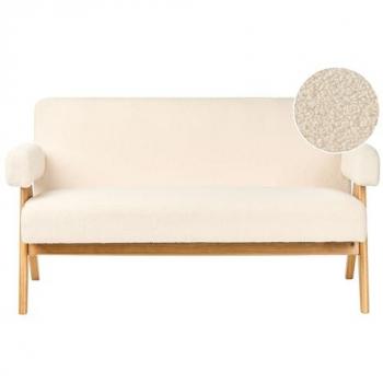 BELIANI 2‑Seat Modern Lounge Sofa – Off‑White & Light Brown Wood Legs