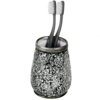 GEDY Bicchiere Porta Spazzolini Myosotis Portaspazzolini Argento L 9 x H 11.8 in Ceramica Argento