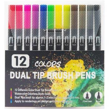 12-Color Dual Tip Watercolor Pens