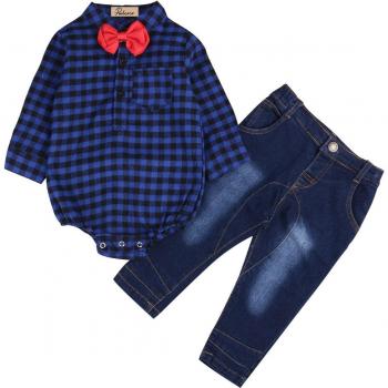 Conjunto Vaquero Bebé: Pantalón + Pajarita Tartán