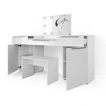 Lilli – Coiffeuse LED 190 × 90 cm, Banc inclus, Blanc