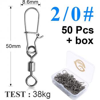 QXO 50pcs Fishing Swivels and Snap Connectors with Rotating Guide Ring