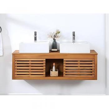 Mobile bagno sospeso in legno di acacia con doppio lavabo - 130 cm - PENEBEL