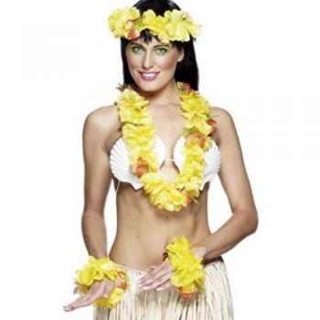 Kit hawaiano giallo: collana, fascia e bracciali