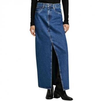 Pepe Jeans - Falda larga vaquera estilo cinco bolsillos con abertura frontal