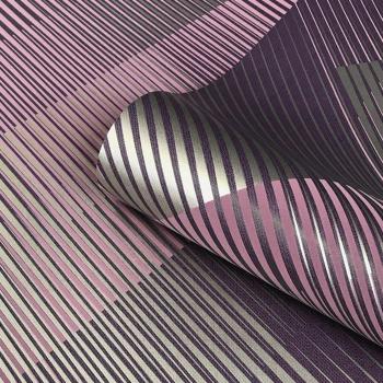 Geometric Stripes Purple Metallic Wallpaper Suede Effect
