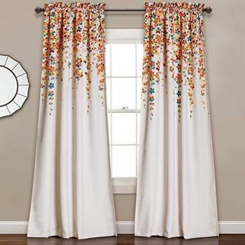 Lush Decor Weeping Flowers Curtains Turquoise and Tangerine Room Darkening Window Panel Set, 95 x 52, Turquoise & Tangerine