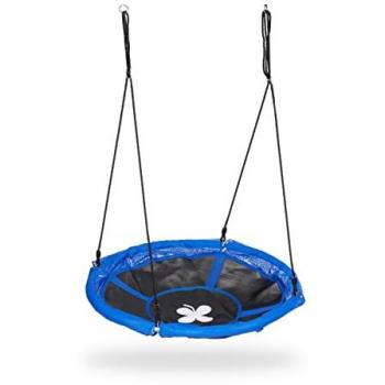 Höhenverstellbare Nestschaukel, Ø 110 cm, für Kinder und Erwachsene, bis 100 kg, Outdoor Hängeschaukel, schwarz/blau - Relaxdays