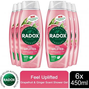 Women's Shower Gel, Radox, Feel Uplifted with Grapefruit & Ginger Scent, 450 ml, 3 pack