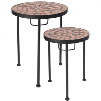 ProGarden 2-tlg. Beistelltisch-Set mit Mosaikplatte - Schwarz