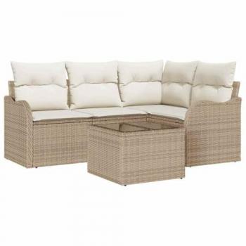Sedia lounge per esterno con 5 cuscini, color cioccolato poly rattan