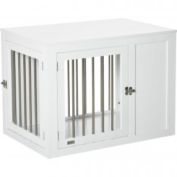 Pawhut Furniture Style Dog Crate, End Table Pet Cage Kennel, Indoor Decorative Puppy House, With Double Doors, Locks, For Medium Dogs, White