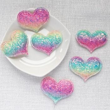 Glitzernde Regenbogenstoffherzen, 10 Stück, Appliques für Handarbeit