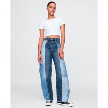 Jeans barrel high-rise patchwork femei – GAP
