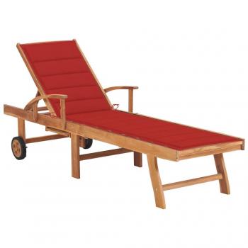 VidaXL Teak Sonnenliege mit roter Auflage
