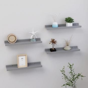 VidaXL Set of 4 Wall Shelves Grey 40x9x3 cm