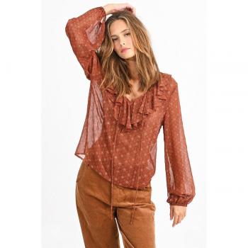Blusa Donna Molly Bracken in Voile Stampato con Maniche Lunghe e Volant