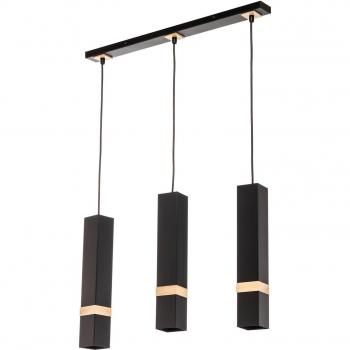 Eko-Light Vidar Black Hanging Light with Wooden Detail 3-Bulb