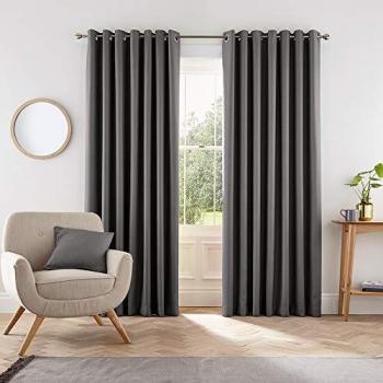 Helena Springfield Eden Charcoal Eyelet Room Darkening Curtains 229 W x 183 D cm