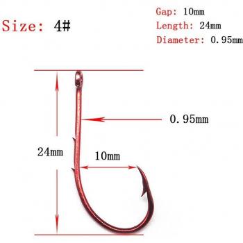 Minfishing 50 Stück Doppel-Widerhaken Haken aus hochkohlenstoffhaltigem Stahl mit roter Beschichtung, Größen 1 #-12 #