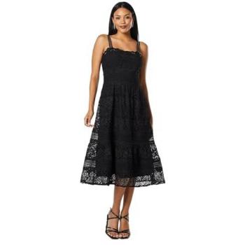 Lace Panel Midi Dress - Black - Size 8